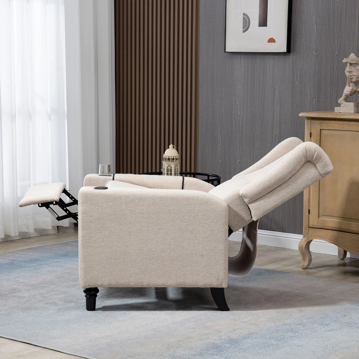 Arm Pushing Recliner Chair, Modern Button Tufted Wingback Push Back Recliner Chair, Living Room Chair Fabric Pushback Manual Single Reclining Sofa Home Theater Seating For Bedroom - Furniture Home Direct