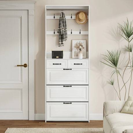 Shoe Cabinet With 3 Doors 2 Drawers With Hanger, Door With Shape, Large Space For Storage - Furniture Home Direct