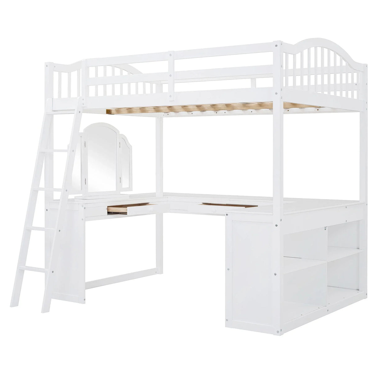 Loft Bed With Drawers, Cabinet, Shelves With Desk - Furniture Home Direct