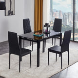 Modern 5 Piece Dining Table Set With Glass Top And Chairs - Black - Furniture Home Direct