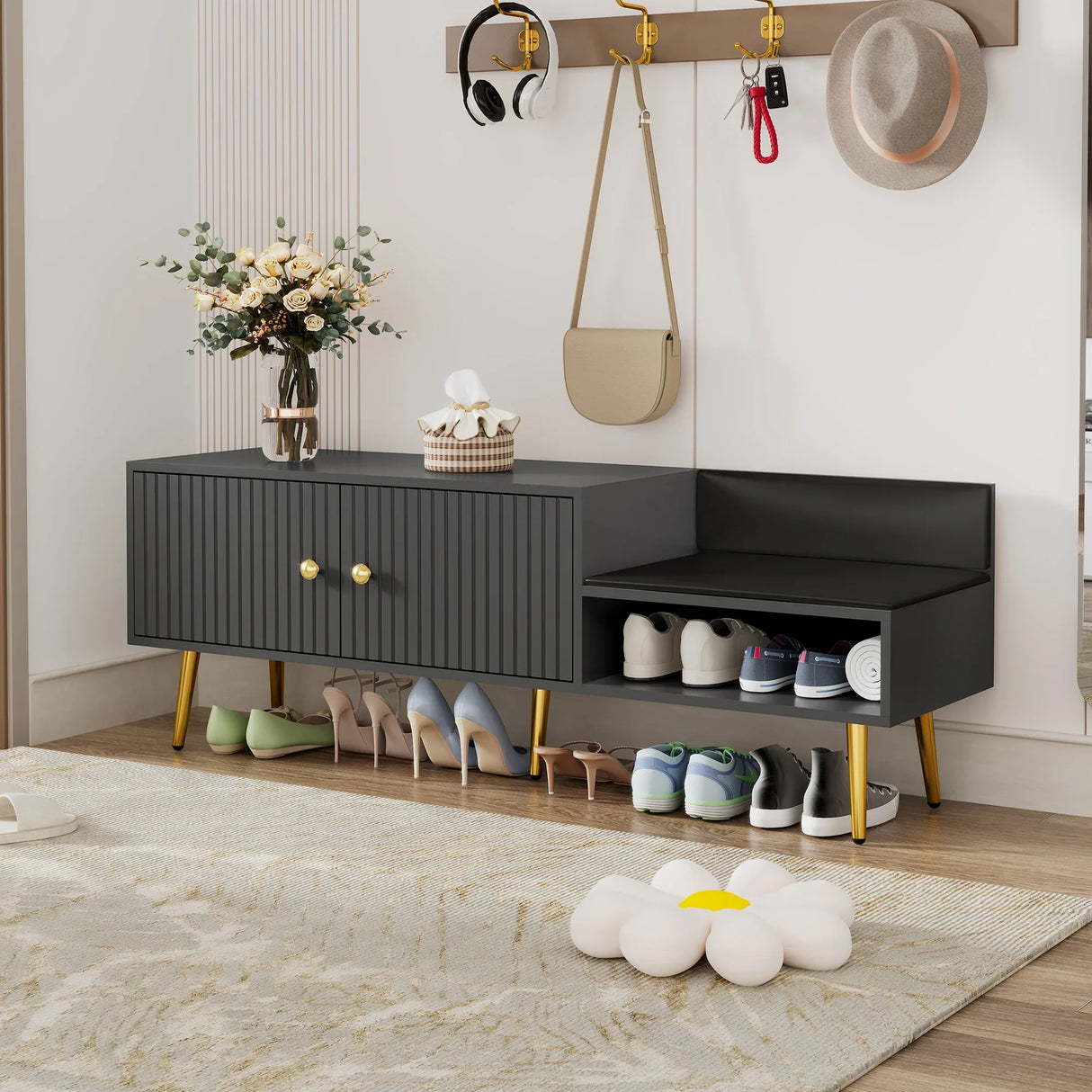Modern Shoe Cabinet - Black - Furniture Home Direct