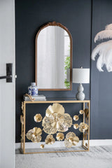 Hand Carved Rose Antique Mirror Frame, Wood Arch Mirror Wall Decor For Living Room - Furniture Home Direct