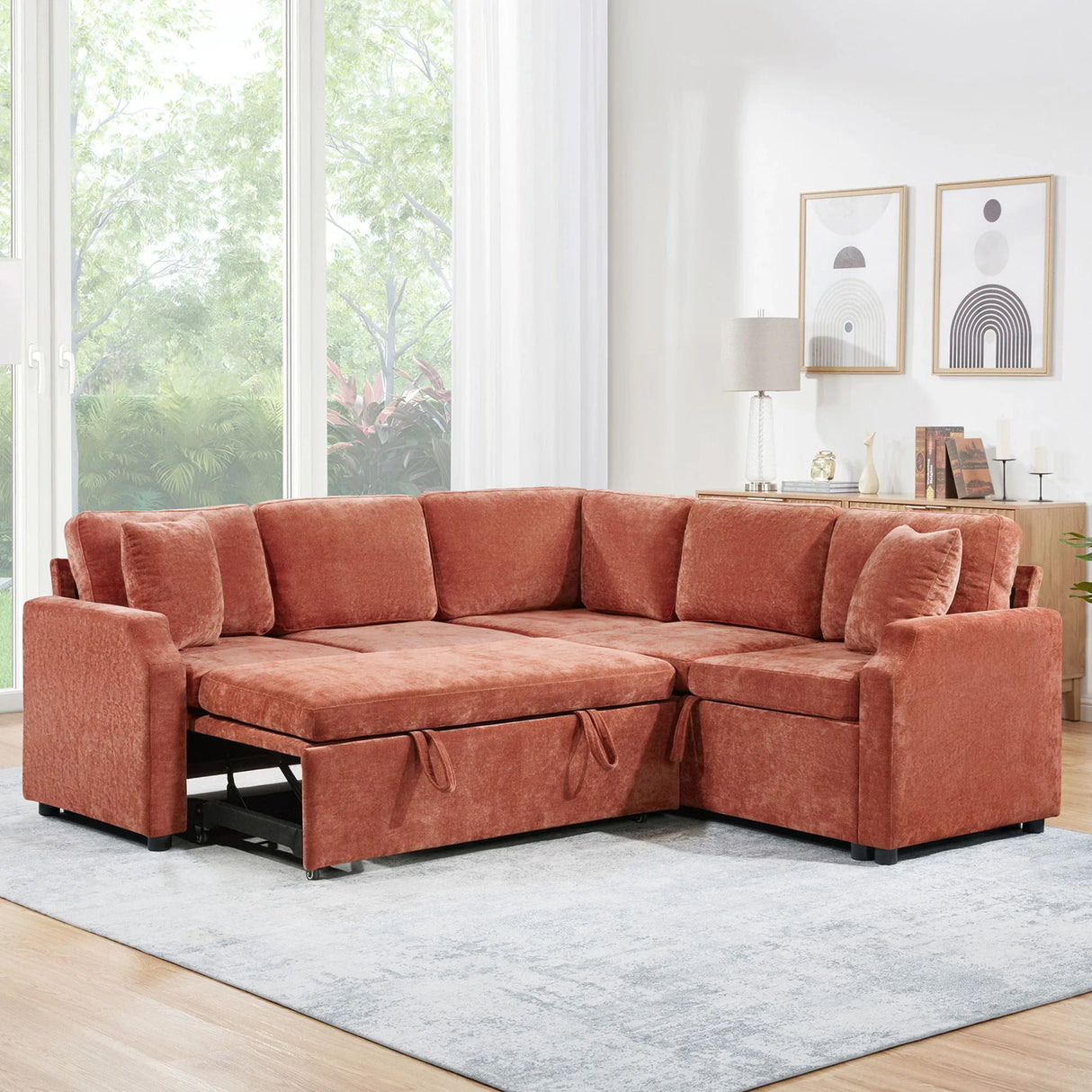 Modern L Shaped Sectional Sofa Bed With Hidden Storage Chenille Upholstery - Furniture Home Direct