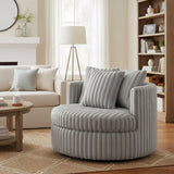 Oversized Plush Swivel Barrel Chair Grey Fabric 360 Degree