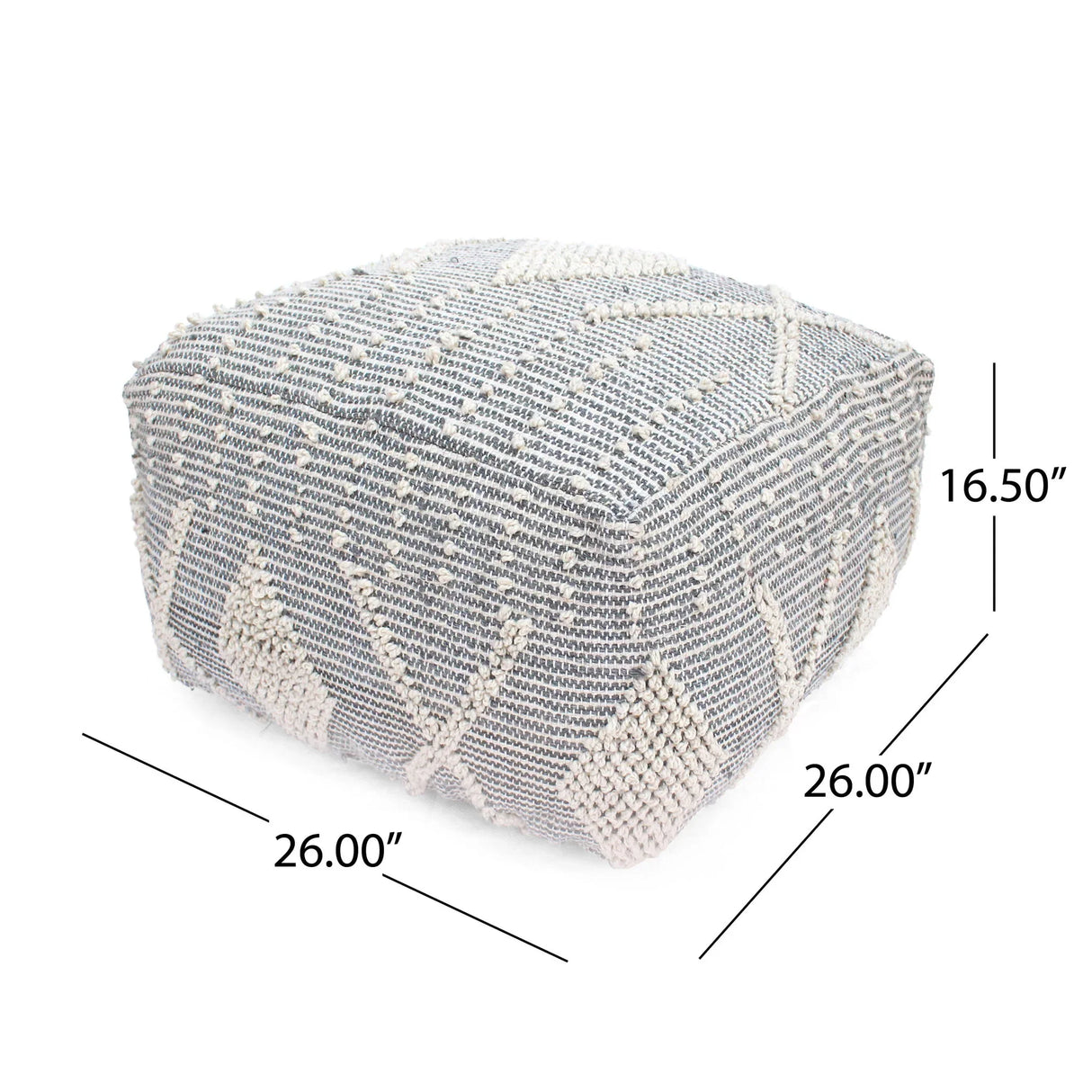 Diamond - Handcrafted Faux Yarn Pouf - Ivory / Gray - Furniture Home Direct