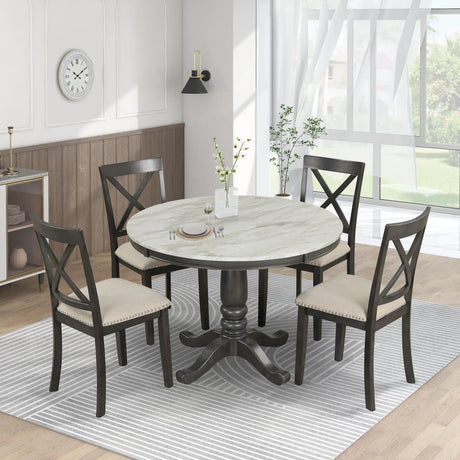 5 Pieces Dining Table And Chairs Set For 4 Persons, Kitchen Room Solid Wood Table With 4 Chairs - Furniture Home Direct