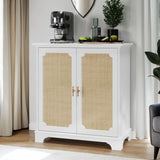 Rattan Decorated Accent Cabinet - White
