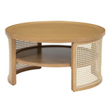 Round Coffee Table With Storage Caned Sides Natural - Furniture Home Direct