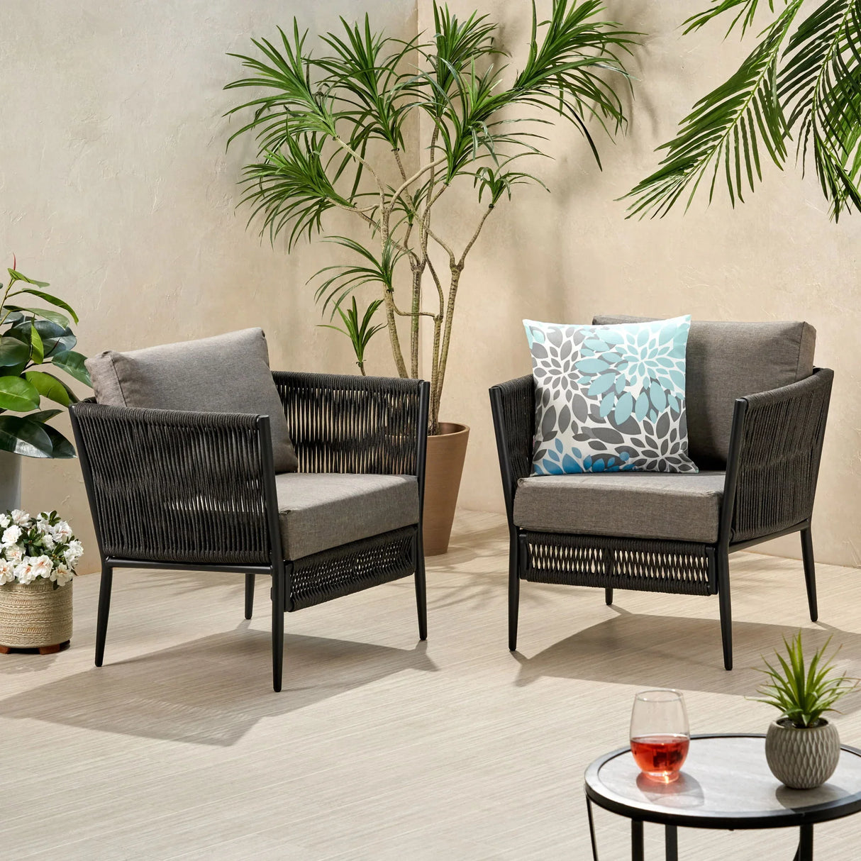 Hanford - Modern Club Chair With Woven Rope Design - Gray