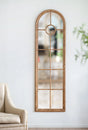 Half Round Elongated Mirror With Decorative Window Look Classic Architecture Style Solid Fir Wood Interior Decor - Brown - Furniture Home Direct