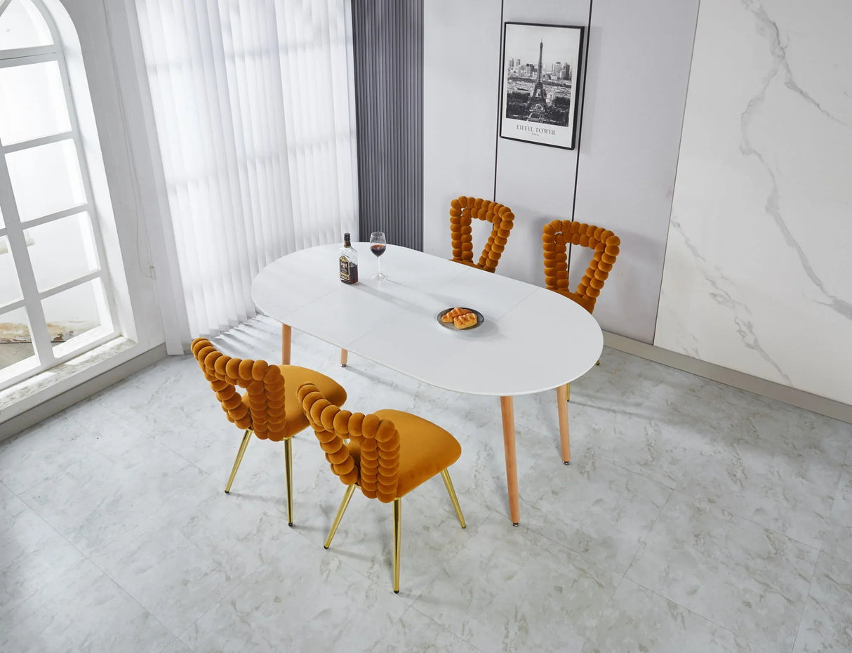 Extensible Table, Dining Table, Office Table, Coffee Table, Wood Leg - Matte White - Furniture Home Direct