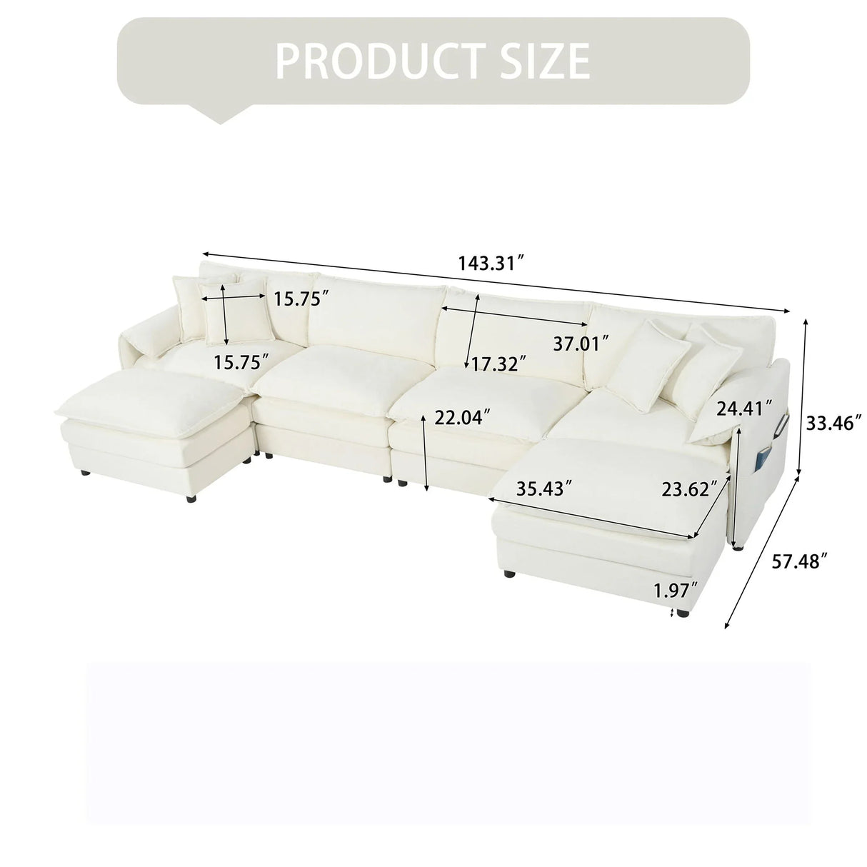 Modern Comfy Deep Seat Modular Sectional Sofa Cloud Couch With Ottoman - Furniture Home Direct