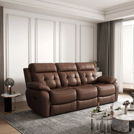 Genuine Leather Non Power Reclining Sofa With Drop Down Table, Stainless Steel Cupholders And Magazine Bag - Furniture Home Direct
