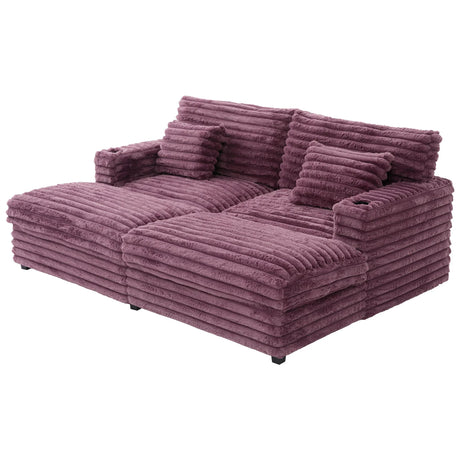 Plush Oversized Double Chaise Lounge Sofa Bed With USB Ports And Cup Holders - Furniture Home Direct
