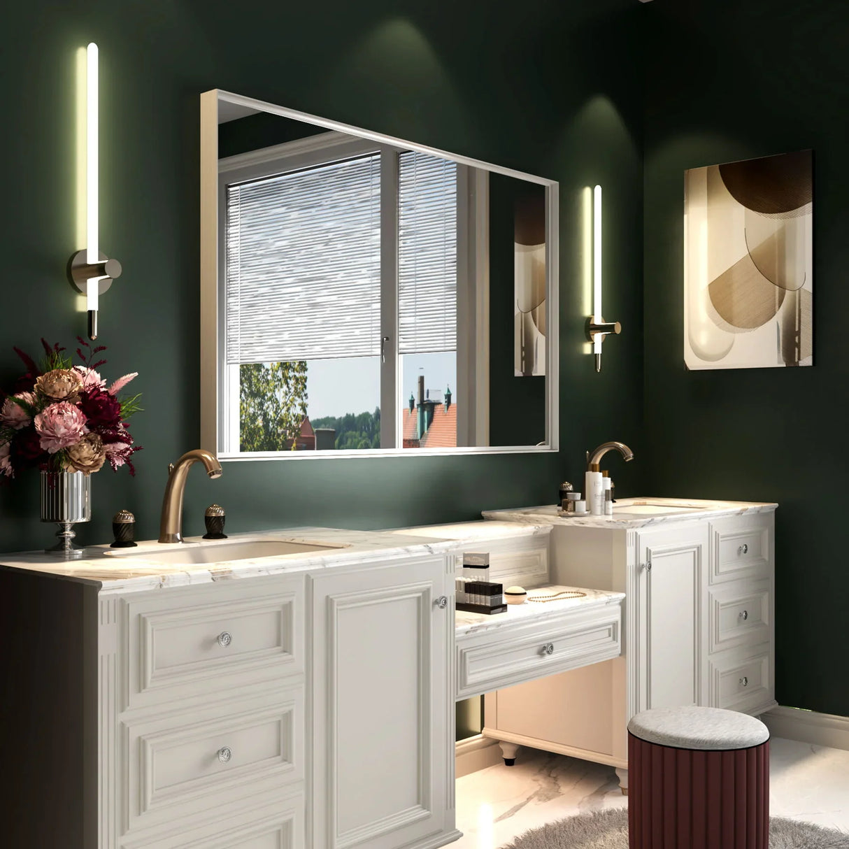 Rectangular Wall-Mounted Beveled Bathroom Mirror, Square Angle Metal Frame Wall Mounted Bathroom Mirrors For Wall (Horizontal & Vertical) - Glossy White - Furniture Home Direct