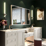Rectangular Wall-Mounted Beveled Bathroom Mirror, Square Angle Metal Frame Wall Mounted Bathroom Mirrors For Wall (Horizontal & Vertical) - Glossy White - Furniture Home Direct