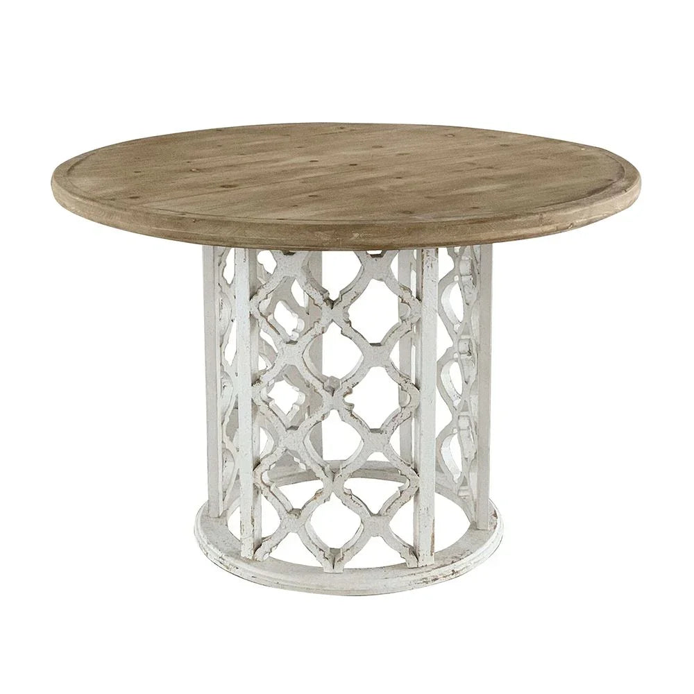 Round Wooden Dining Table With Ornate Cut Out Base - Brown / Antique White - Furniture Home Direct