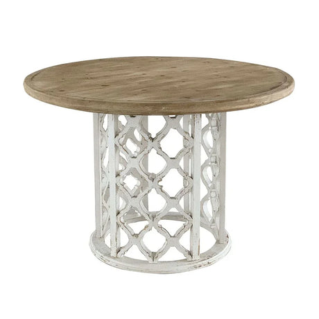 Round Wooden Dining Table With Ornate Cut Out Base - Brown / Antique White - Furniture Home Direct