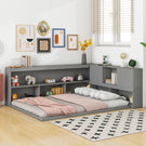 Floor Bed With L-Shaped Bookcases, Sliding Doors, Without Slats - Furniture Home Direct