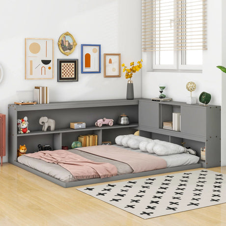Floor Bed With L-Shaped Bookcases, Sliding Doors, Without Slats - Furniture Home Direct