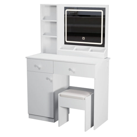 Fashion Vanity Desk With Mirror And Adjustable Lights, Makeup Table Set With 2 Drawers - White - Furniture Home Direct