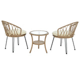 Outdoor Rattan Bistro Set With Glass Top Cushions Beige - Furniture Home Direct