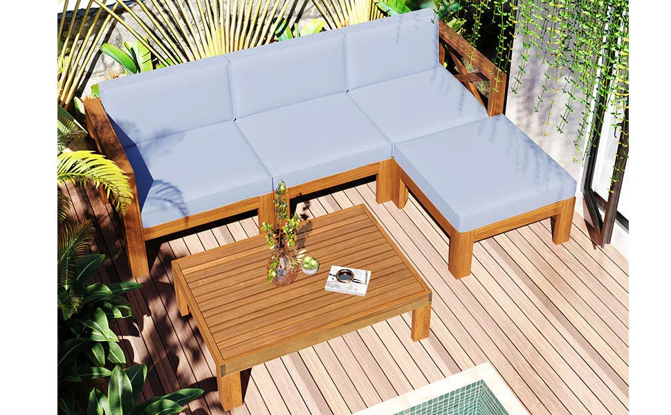 Outdoor 5-Piece Sectional With Cushions and Coffee Table - Furniture Home Direct