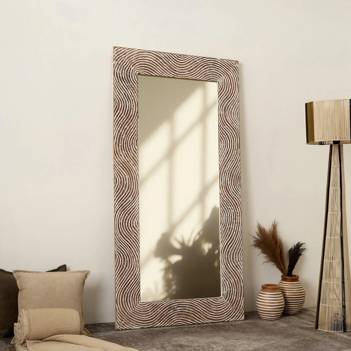 Handcarved Rectangle Mirror Accent With 3mm Glass - Antique White - Furniture Home Direct