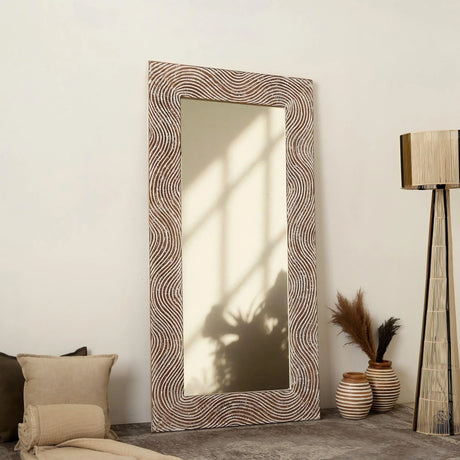 Handcarved Rectangle Mirror Accent With 3mm Glass - Antique White - Furniture Home Direct