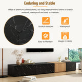 TV Stand With Faux Marble Walnut Finish Low Profile Black - Furniture Home Direct