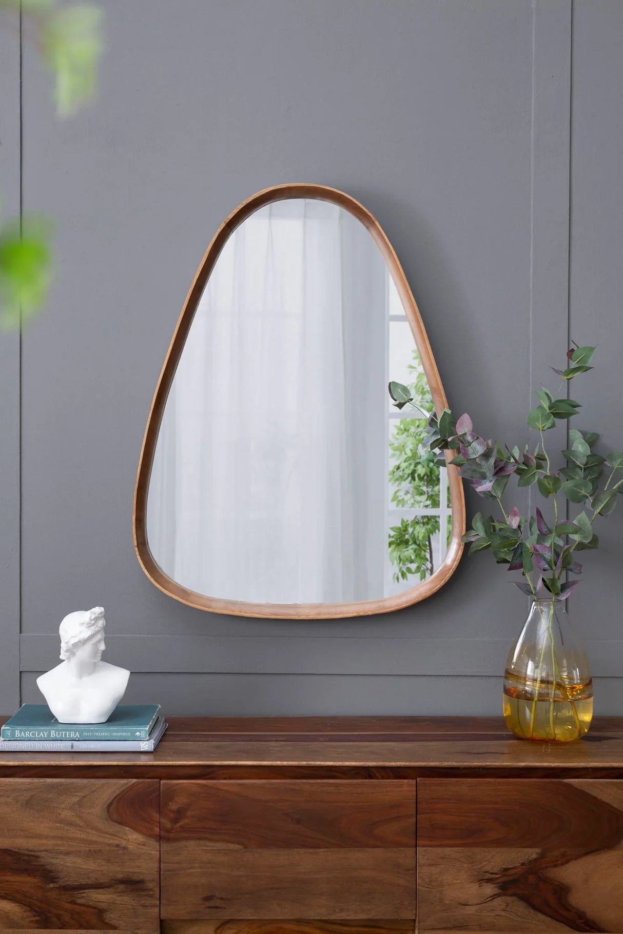 Irrgeular Mirror With Frame, Wall Mirror For Living Room Bathroom Entryway - Brown - Furniture Home Direct