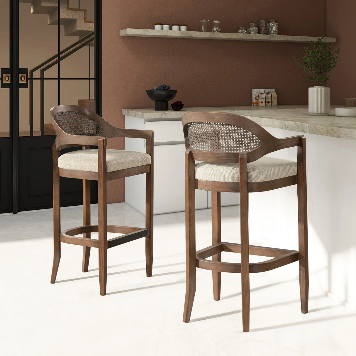 Americana - Mid-Century Modern Cane Back Counter Stool - Furniture Home Direct