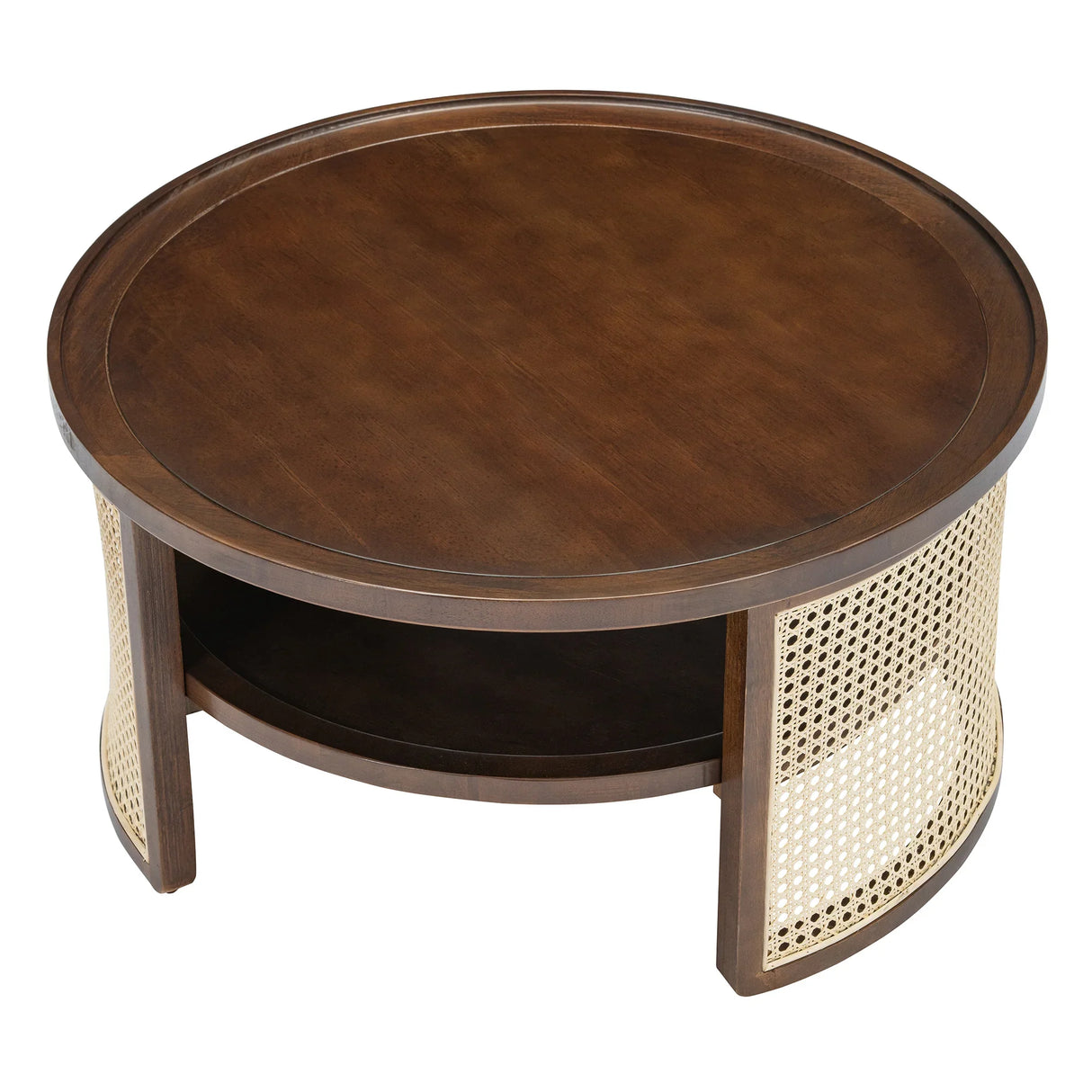 2-Tiered Round Walnut Wood Coffee Table - Furniture Home Direct