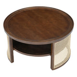 2-Tiered Round Walnut Wood Coffee Table - Furniture Home Direct