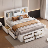 Queen Size Platform Bed With Storage Headboard And 8 Drawers - Gray - Furniture Home Direct