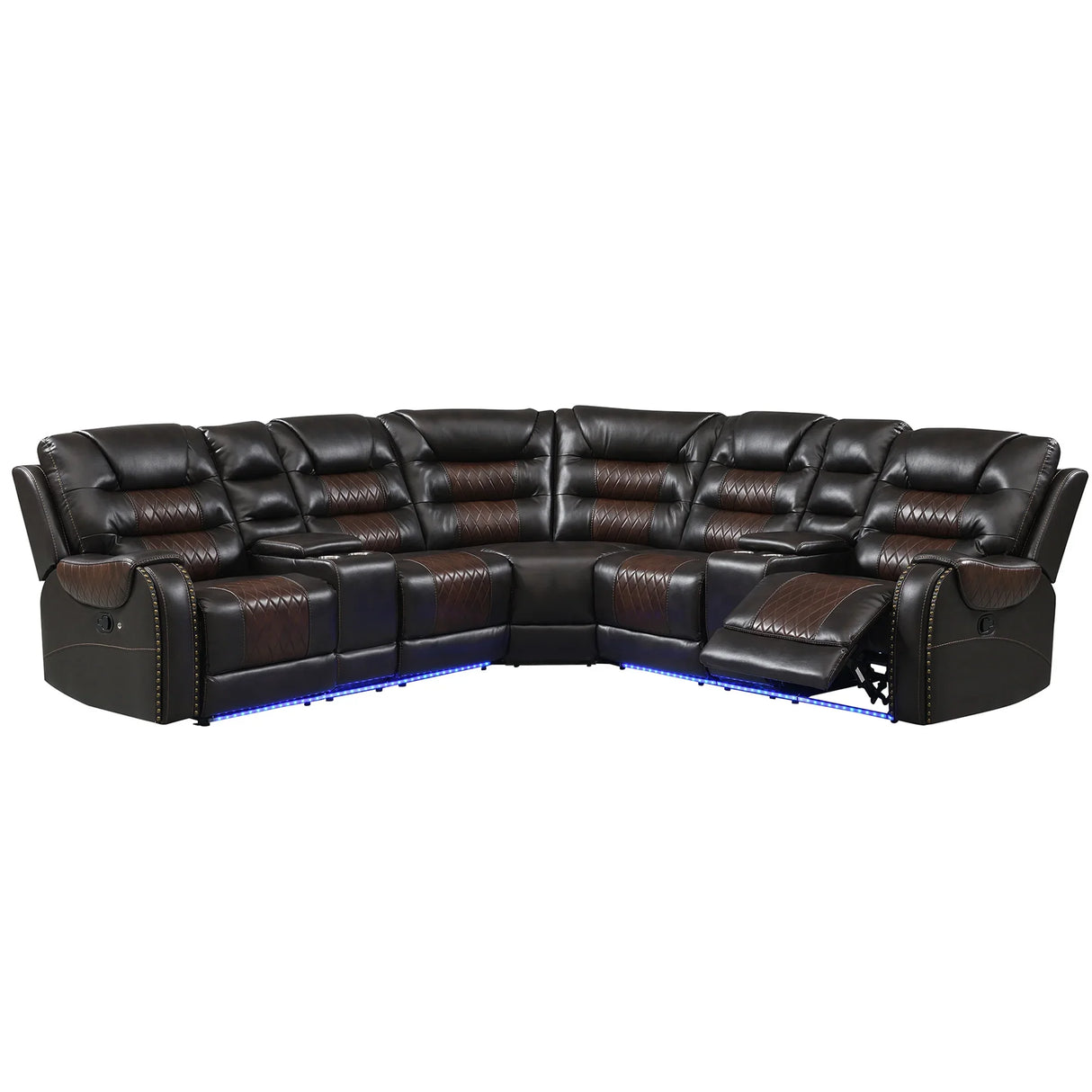 Sectional Sofa with Manual Recline LED Lights Black Brown - Furniture Home Direct