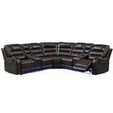 Sectional Sofa with Manual Recline LED Lights Black Brown - Furniture Home Direct