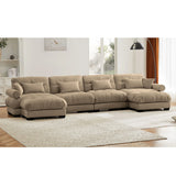 Modern Sectional Sofa With Ottoman, Round Bolster Armrests, Waist And Throw Pillows - Furniture Home Direct