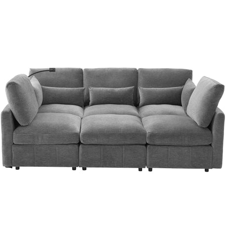Modern Modular U-Shaped Sofa Bed With Movable Ottoman, USB Ports, Phone Holder - Furniture Home Direct