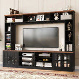 Wall Unit Entertainment Center With Bookshelves For TVs Up To 80", Tempered Glass Doors And Adjustable Shelves - Furniture Home Direct