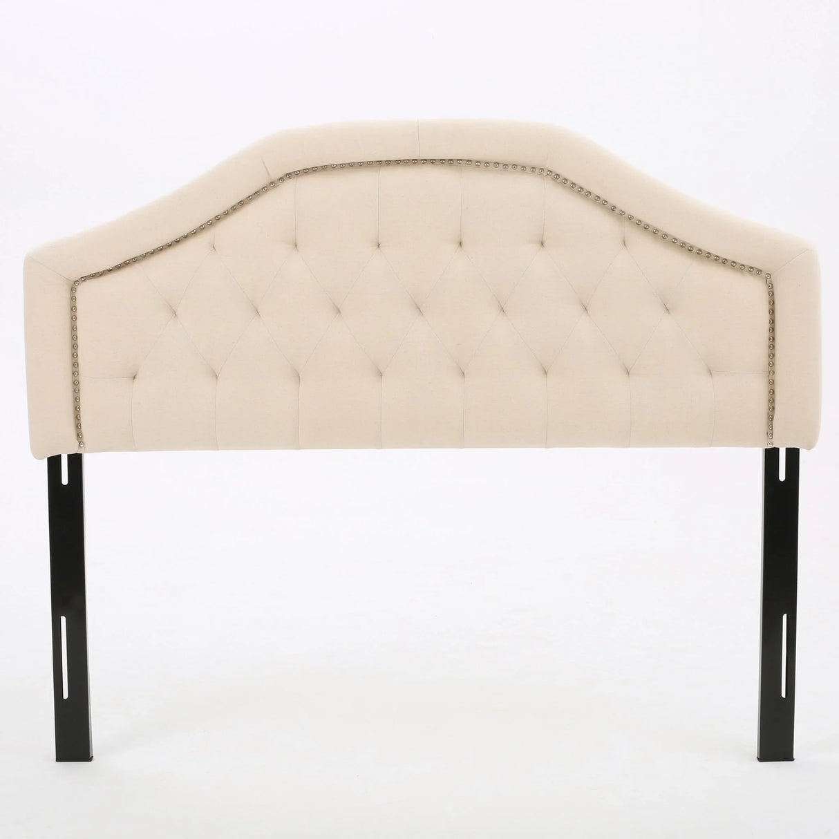 Queen & Full Size Headboard With Diamond Tufting And Nailhead Trim - Beige