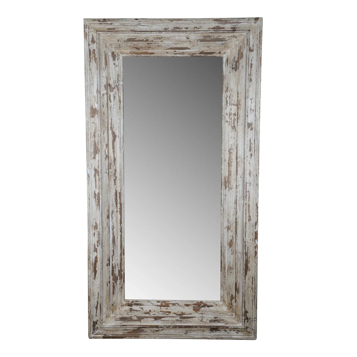 Full Length Rectangle Floor Mirror With Distressed Wood Frame - Brown - Furniture Home Direct