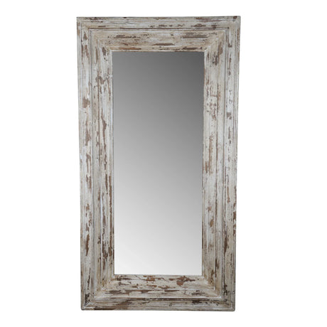 Full Length Rectangle Floor Mirror With Distressed Wood Frame - Brown - Furniture Home Direct