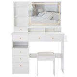 Vanity Desk Set With Cushioned Stool And Large Mirror White - Furniture Home Direct