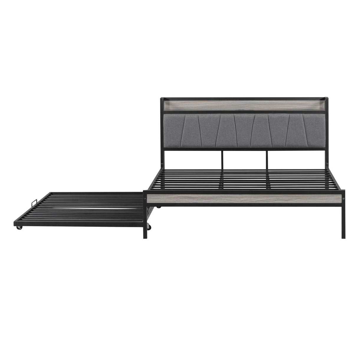 Platform Bed Frame With Trundle, USB Ports And Slat Support, No Box Spring Needed - Furniture Home Direct