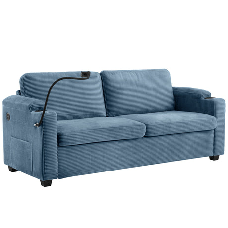 Corduroy Sleeper Loveseat Sofa With Full Bed And USB Ports
