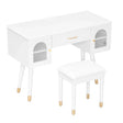 Elegant Vanity Makeup Table & Chair Set Modern Dressing Table With Organizer Writing Desk Charging Port Engineered Wood - White - Furniture Home Direct