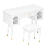 Elegant Vanity Makeup Table & Chair Set Modern Dressing Table With Organizer Writing Desk Charging Port Engineered Wood - White - Furniture Home Direct