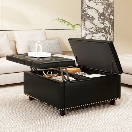 Large Square Storage Ottoman With 2 Storage Doors - Furniture Home Direct