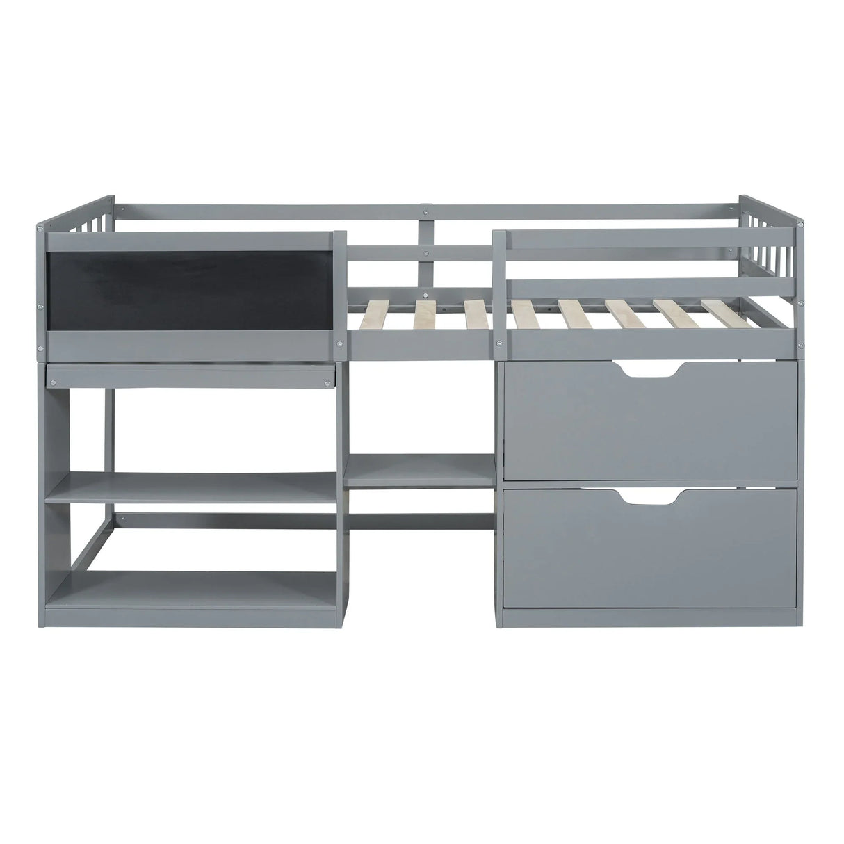 Low Loft Bed With Rolling Desk, Shelf And Drawers - Furniture Home Direct